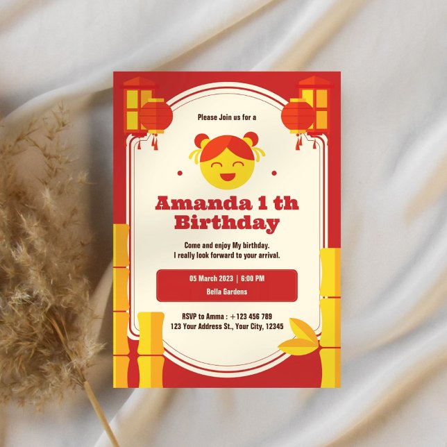 Inbjudan till första födelsedag i asiatisk bana (Skapare uppladdad)