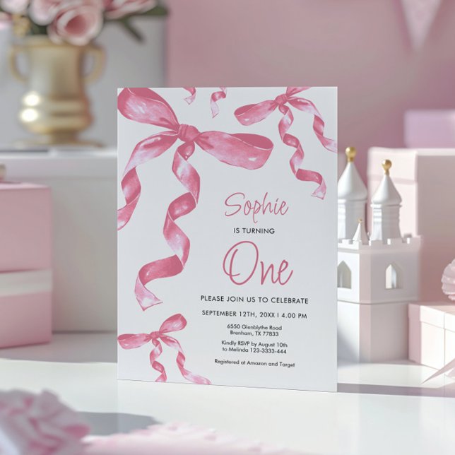 Inbjudan till första födelsedag i Rosa Bow (Skapare uppladdad)