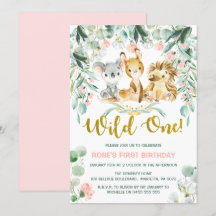 Inbjudan till första födelsedag | Rosa Jungle Späd