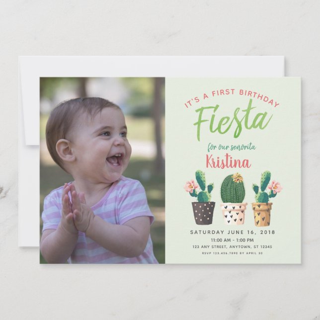 Inbjudan till första födelsedagsaktus för Fiesta (Framsida)