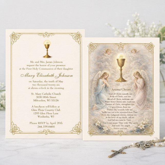 Inbjudan till första nattvarden Anima Christi (Anima Christi First Holy Communion Invitations )