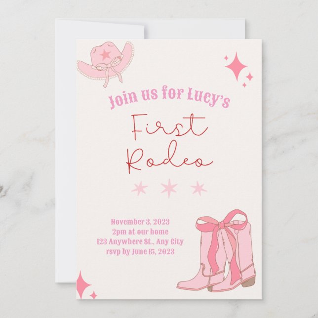 Inbjudan till första rodeo-födelsedag (Framsida)