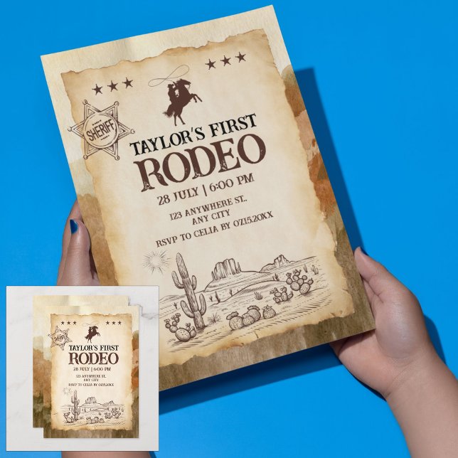 Inbjudan till första rodeo-födelsedag i vilda west (Wild West First Rodeo Birthday Invitation)