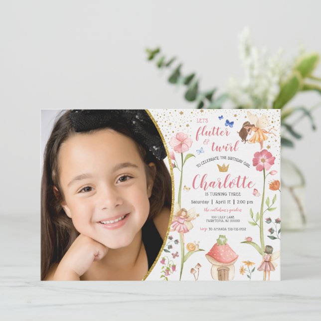 Inbjudan till foto på sagda Fairy Garden Birthday (Stående Fram)