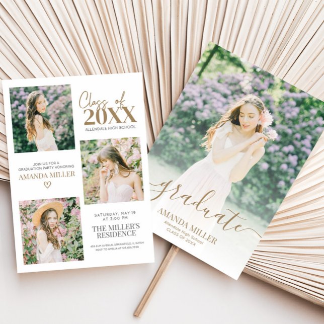 Inbjudan till fotoannonsering i Studenten (Graduation Photo Announcement Graduation Party Invitation with Front and Back)