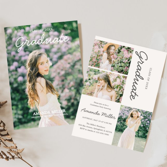 Inbjudan till fotoannonsering i Studenten (Photo Graduation Announcement Graduation Party Invitation with Front and Back)