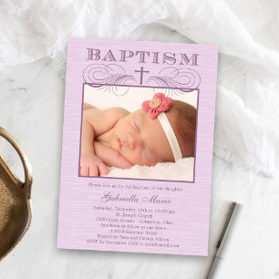 Inbjudan till fotobaptism i chic Struktur - Lila
