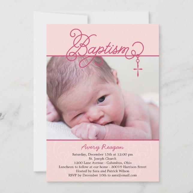 Inbjudan till fotobaptism i kor - Rosa (Framsida)