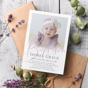 Inbjudan till fotobaptism i Lilac-skript