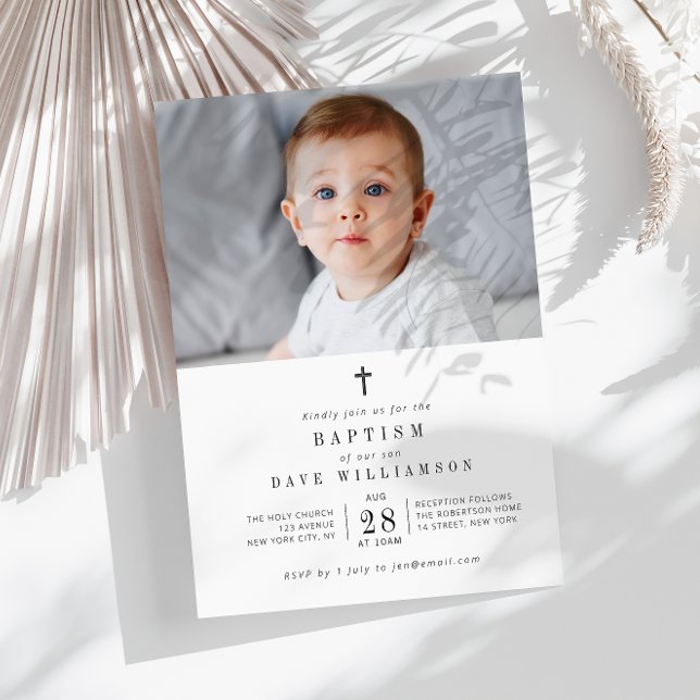 inbjudan till fotobaptism i svart text (Skapare uppladdad)