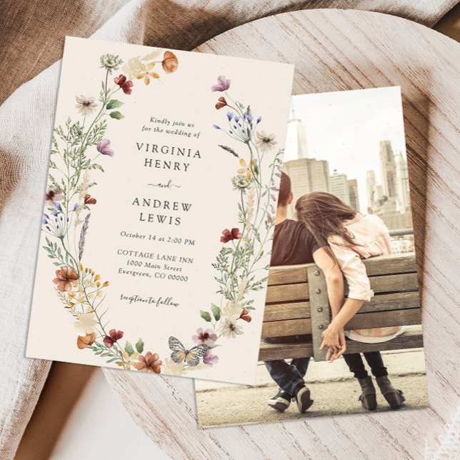 Inbjudan till fotoboho Wildblombröllop (Photo Boho Wildflower Wedding Invitation
)