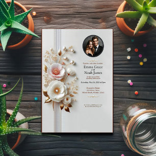 Inbjudan till fotobröllop för elegant White Blommi