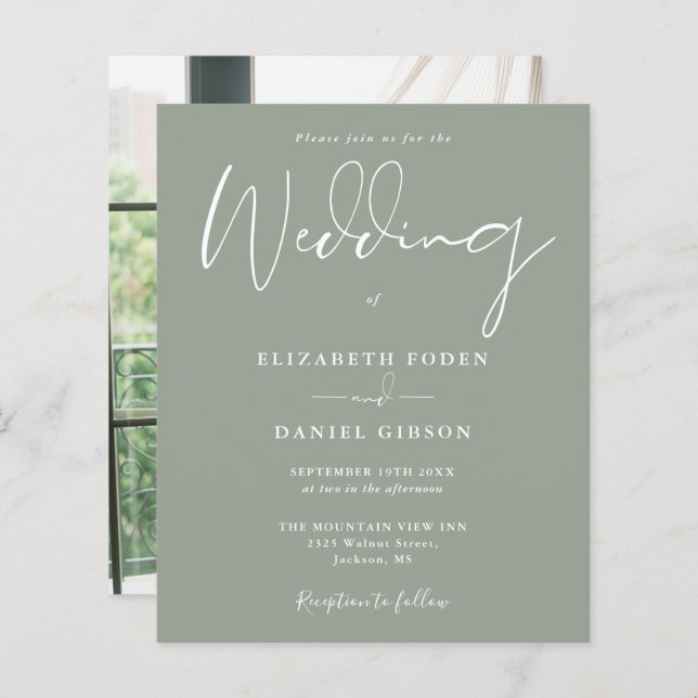 Inbjudan till fotobröllop för Grönt av budgetsaldo (Fram/baksida)