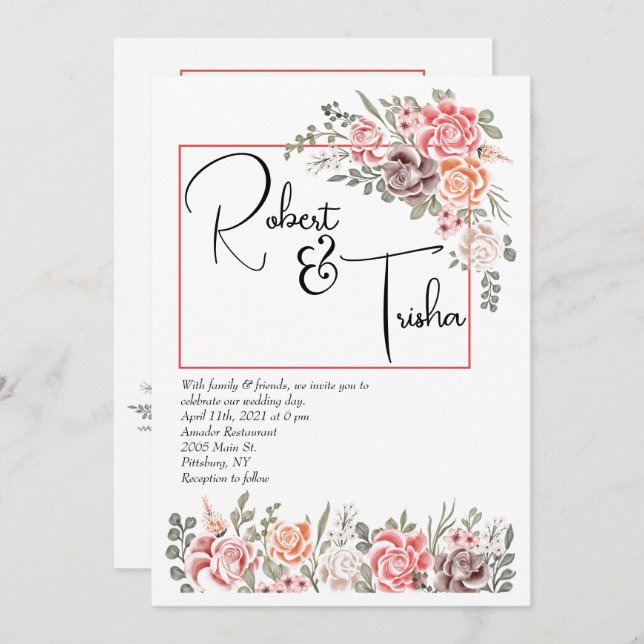 Inbjudan till fotobröllop för persikor och Cream (Fram/baksida)