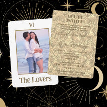 Inbjudan till fotobröllop i Älskare Tarot Guld