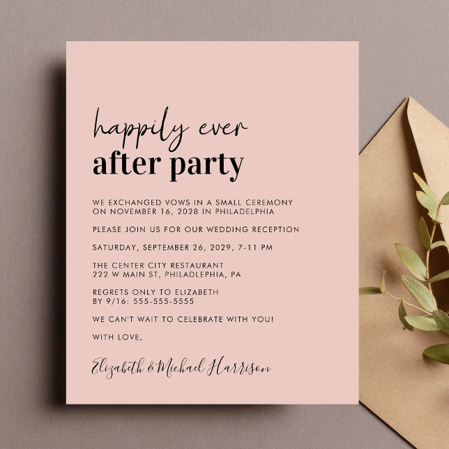 Inbjudan till  fotobröllop i budgeten (A chic budget-friendly Happily Ever After Party invitation for your wedding celebration)