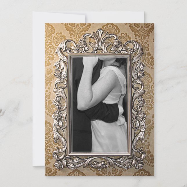 Inbjudan till fotobröllop i elegant Guld Ram (Framsida)