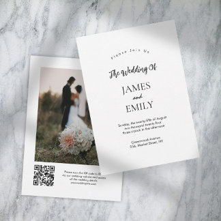 Inbjudan till fotobröllop i elegantens skript QR-k