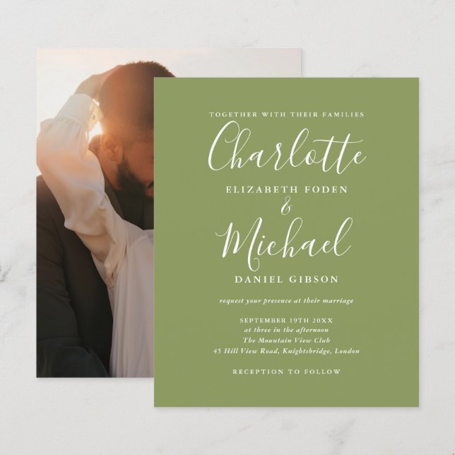 Inbjudan till fotobröllop i Grönten Budget Moss (Fram/baksida)