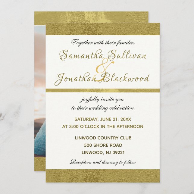 Inbjudan till fotobröllop i klassy Modern Calligra (Fram/baksida)