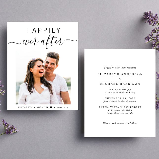 Inbjudan till fotobröllop med chic-skript (Our user-friendly template allows you to easily upload your photo and create your perfect invitation)