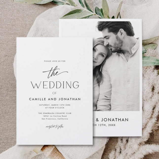 Inbjudan till fotobröllop med enkel Elegant (Simple Modern Photo Wedding Invite)