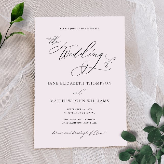 Inbjudan till fotobröllop med enkel Elegant med OS (This elegant  invitation includes room on the back for text and a photo)