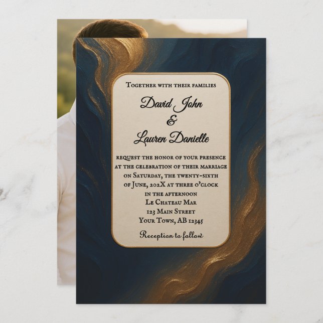 Inbjudan till fotobröllop med metall (Fram/baksida)