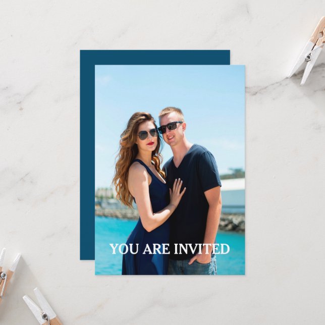Inbjudan till fotobröllop med modern anpassningsba (Fram/Back In Situ)