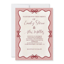 Inbjudan till fotobröllop med rött och krämöverläg