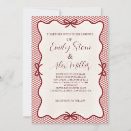 Inbjudan till fotobröllop med rött och krämöverläg
