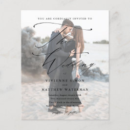 Inbjudan till fotobudgetbröllop i elegant-skript