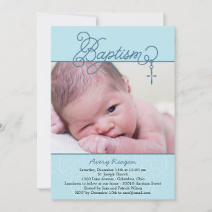 Inbjudan till fotodobaptism i kor - blå