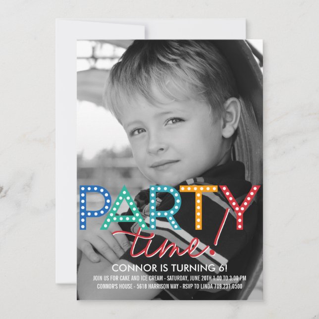 Inbjudan till fotofödelsedagar i party (Framsida)
