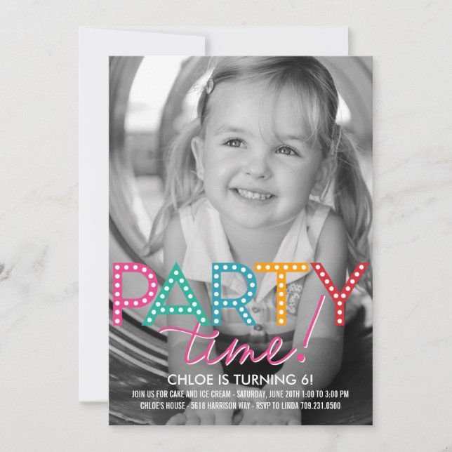 Inbjudan till fotofödelsedagar i party (Framsida)