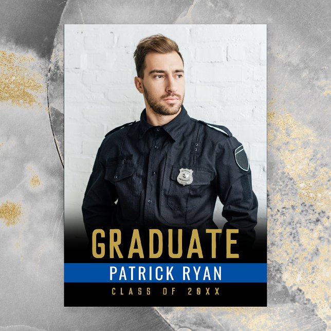 Inbjudan till fotofoto på Studenten polistunnblått (Police Blue Line Photo Graduation Announcement Postcard)