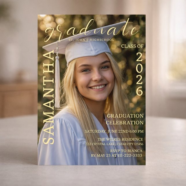 Inbjudan till fotografering på examensfirande (Modern graduation celebration design with elegant photo layout and clean magazine style)