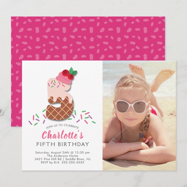 Inbjudan till fotoiskräm på 5:e födelsedagen (Fram/baksida)