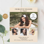 Inbjudan till fotokollage för Cream-elfenben<br><div class="desc">Skapa din egen unika fotokollage. Använda fyra,  fyra av dina favoritfoton. Anpassa och lägg till information om namn och party. Glim,  bakgrund till elfenbensfärisk färgad,  svart text.</div>