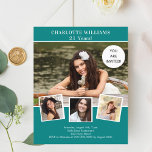 Inbjudan till fotokollage för grönt<br><div class="desc">Skapa din egen unika fotokollage. Använda fyra,  fyra av dina favoritfoton. Anpassa och lägg till information om namn och party. Färgad,  grönt,  vit text. 1 lakan = 1 inbjudan tryckt kant till kant.</div>