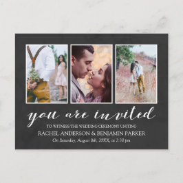 Inbjudan till fotokollage med träkol och vitt foto vykort