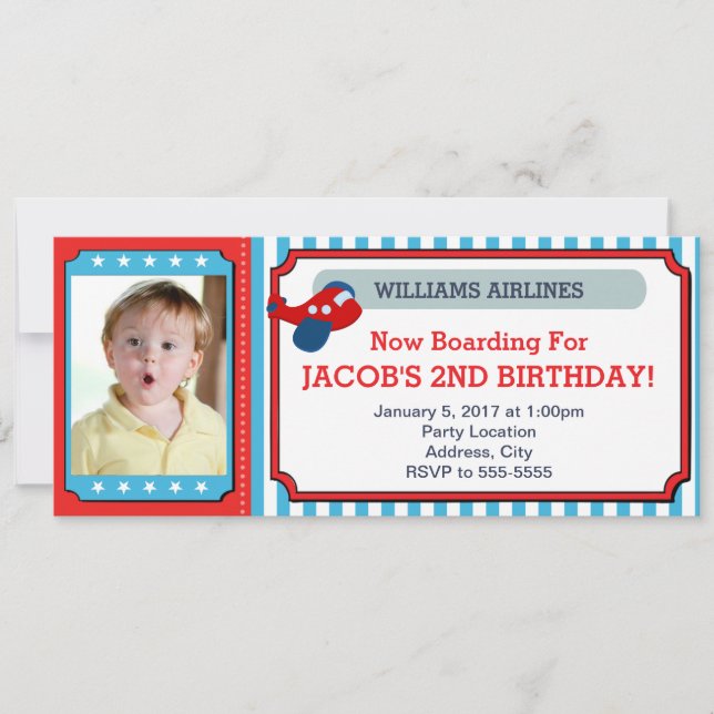 Inbjudan till fotokort för flygplanet Biljett på f (Framsida)