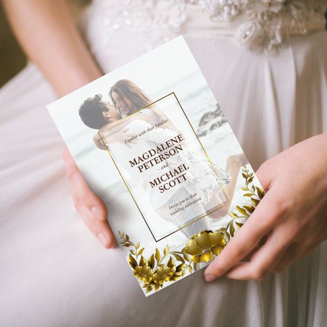 Inbjudan till fotopat Guld Ram bröllopsinbjudan (Skapare uppladdad)