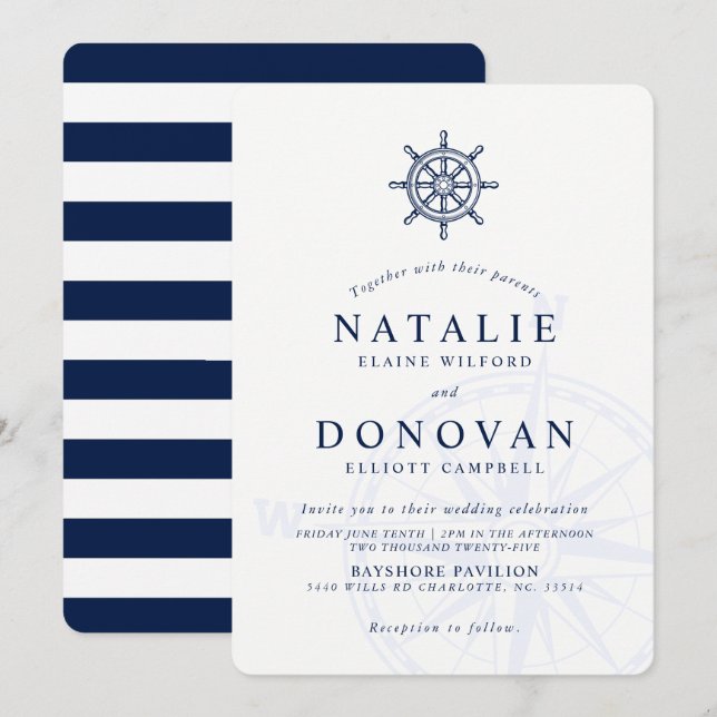 Inbjudan till frakt Wheel Nautical Wedding (Fram/baksida)