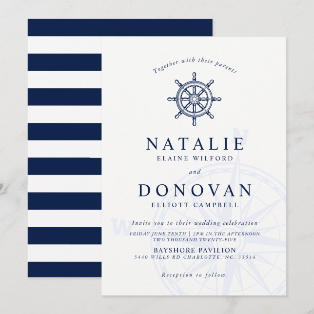 Inbjudan till frakt Wheel Nautical Wedding (Fram/baksida)