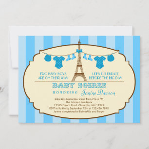 Inbjudan till Fransk Eiffel Torn Twin Baby Shower