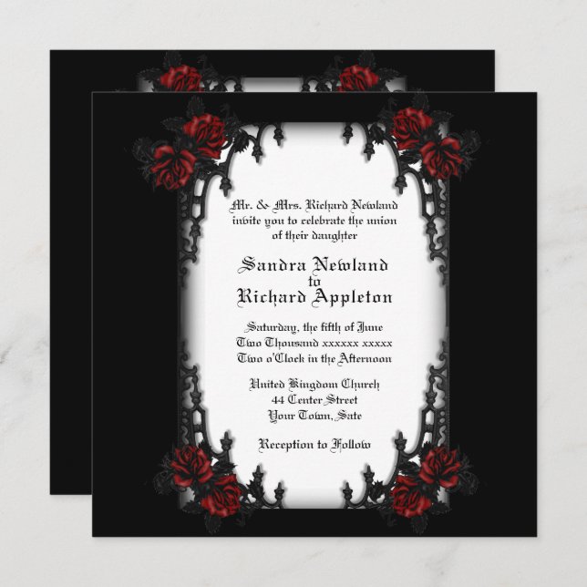 Inbjudan till fransk kvartal - Goth Theme Wedding (Fram/baksida)
