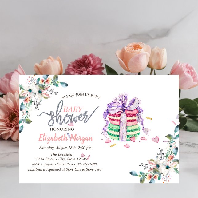 Inbjudan till fransk Macarons Flowers Baby Shower (Skapare uppladdad)