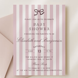 Inbjudan till fransk Rosa Bow & Rand Baby Shower