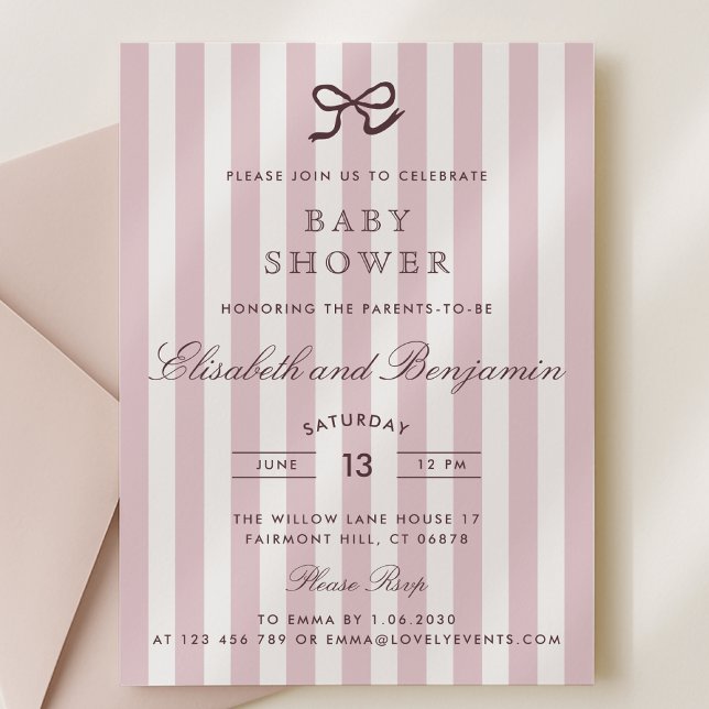 Inbjudan till fransk Rosa Bow & Rand Baby Shower (Skapare uppladdad)